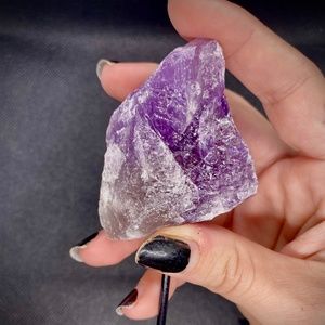 Rough Natural Amethyst Chunk on Metal Display Stand